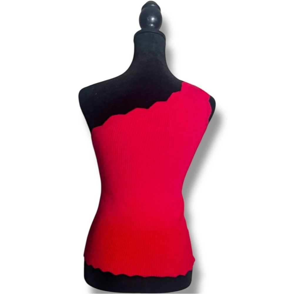 Unbranded Fun Bold Bright Red Scalloped Hem One Shoulder Tank Top - Picture 8 of 14